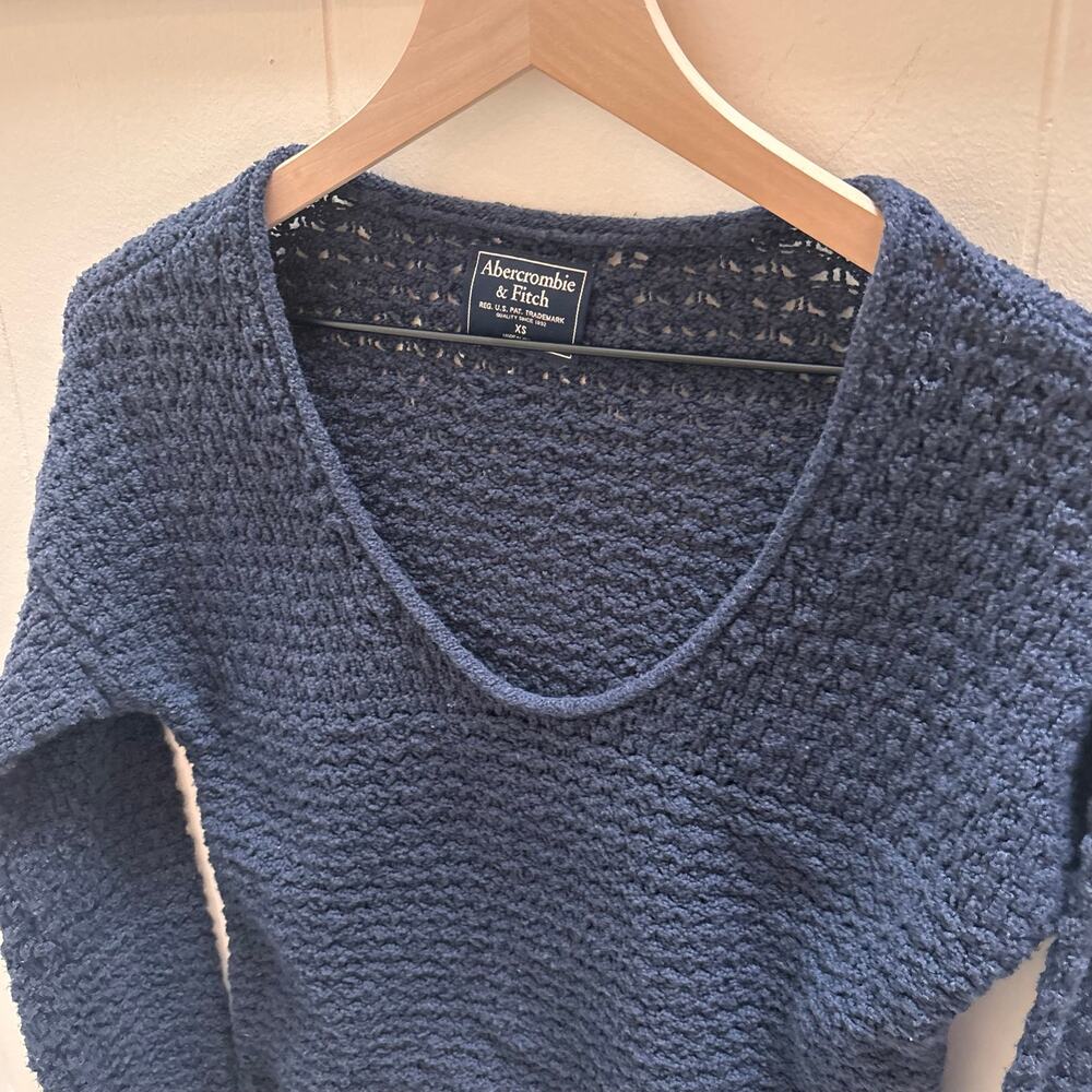 Abercrombie & Fitch Vintage Y2K Crochet Knit Scoop V-Neck Sweater Navy Blue- XS - Picture 2 of 7